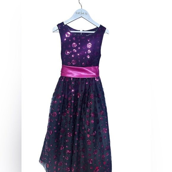 Elegant Girls Party Dress Size 12 Black Pouffy Dress W/Pink Sequin’s and Sash - Picture 10 of 16